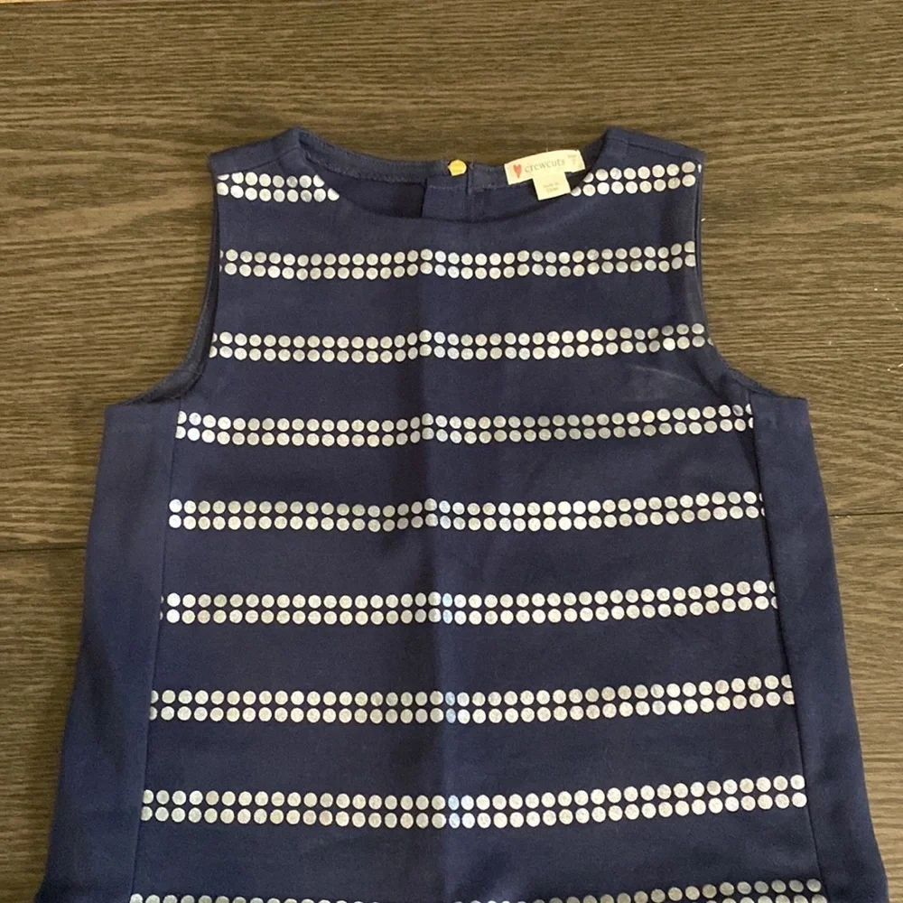 Crewcuts Sleeveless Sheath Dress. Size 7. Adorable Silver Dot Print. Navy.